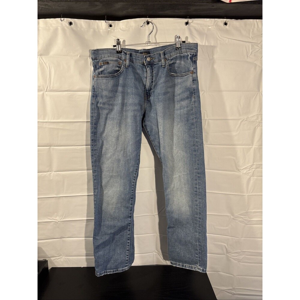 Polo Ralph Lauren Varick Slim Straight Jeans Mens 34x30 Distressed Light Wash